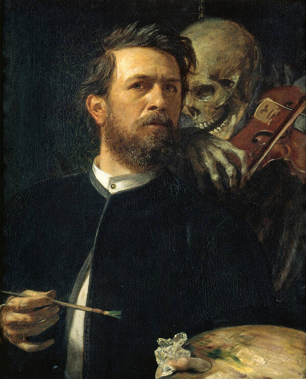 Arnold Boecklin Poster featuring the painting Self-Portrait with Death as a Fiddler by Arnold Boecklin