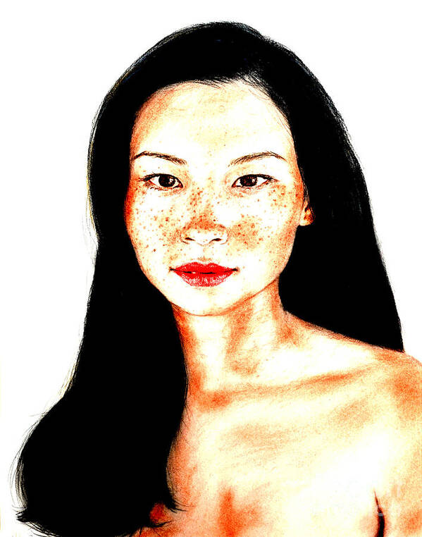 Drawing Poster featuring the drawing Sexy Freckle Faced Beauty Lucy Liu version II by Jim Fitzpatrick