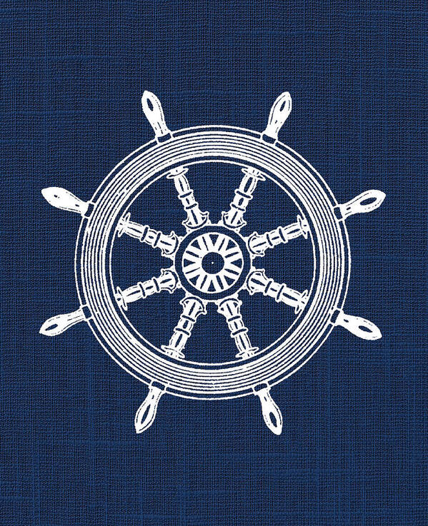 Ship Poster featuring the digital art Ship Wheel Nautical Print by Jaime Friedman