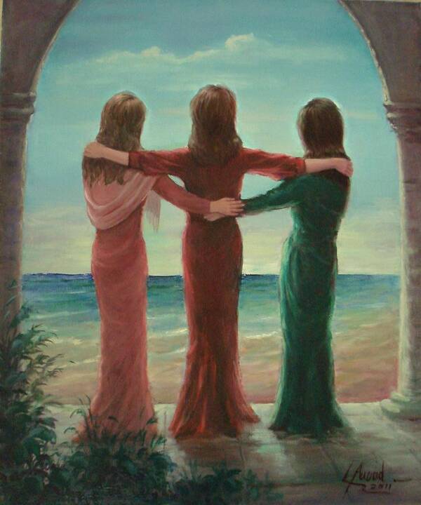 Water Poster featuring the painting Sisters by Laila Awad Jamaleldin