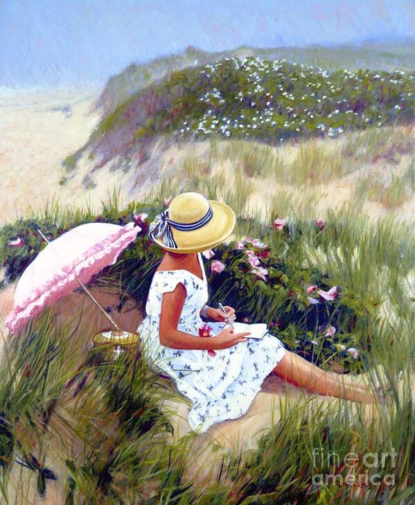Fair Woman Poster featuring the painting Sketching Vineyard Dunes by Candace Lovely