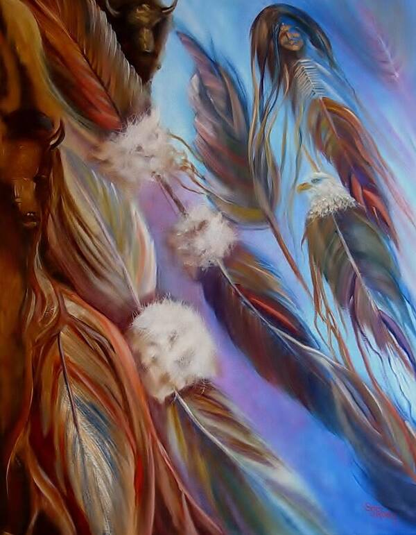 Feathers Poster featuring the painting Spirit Feathers by Sherry Strong