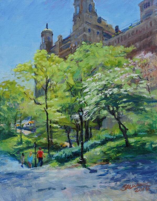 New York Poster featuring the painting Spring Morning in Central Park by Peter Salwen