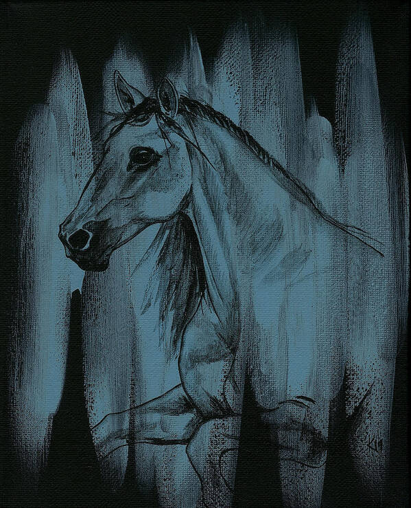 Black Poster featuring the painting Stallion by Konni Jensen