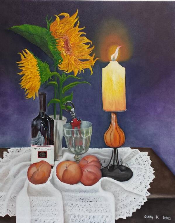 Still Life Poster featuring the painting Still Life with Sunflowers by Sunny Kim