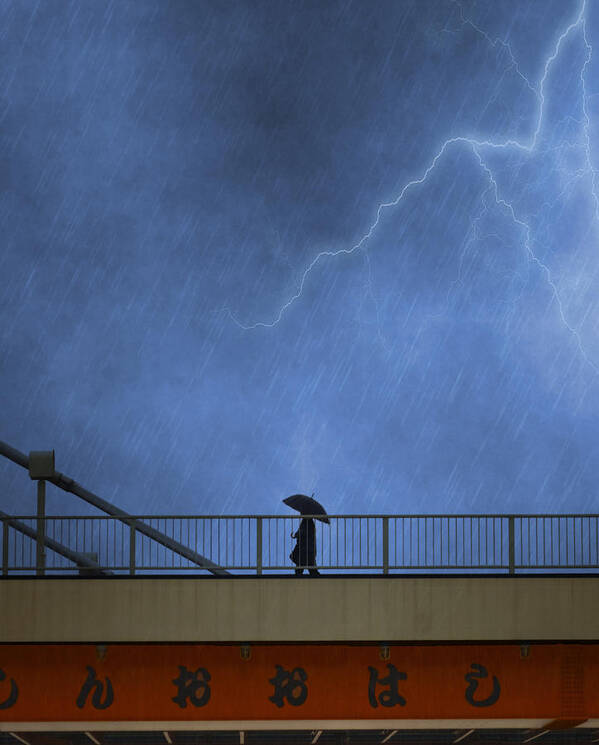 Bridge Poster featuring the photograph Strolling in the Rain by Juli Scalzi