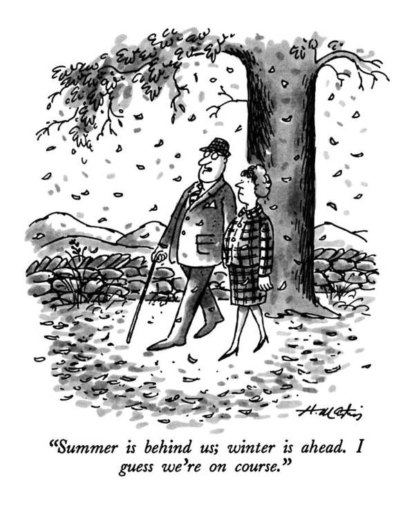 

Man To Woman Walking Through Autumn Landscape. 
Seasons Poster featuring the drawing Summer by Henry Martin