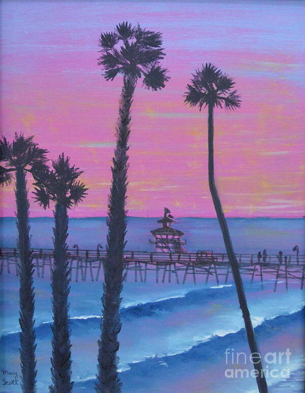 Sunset Poster featuring the painting Sunset Pier by Mary Scott