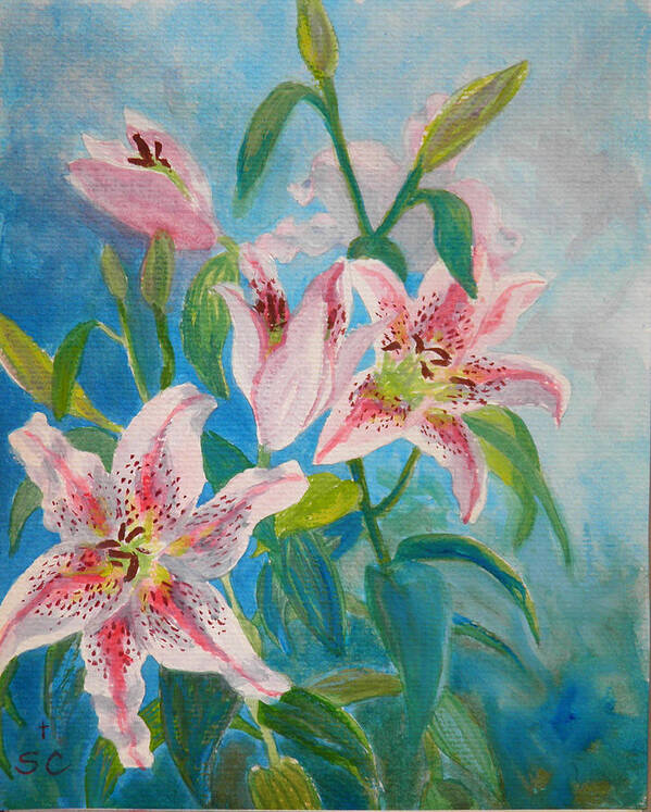 Star Lilies Poster featuring the painting Surprise Star Lillies by Sharon Casavant