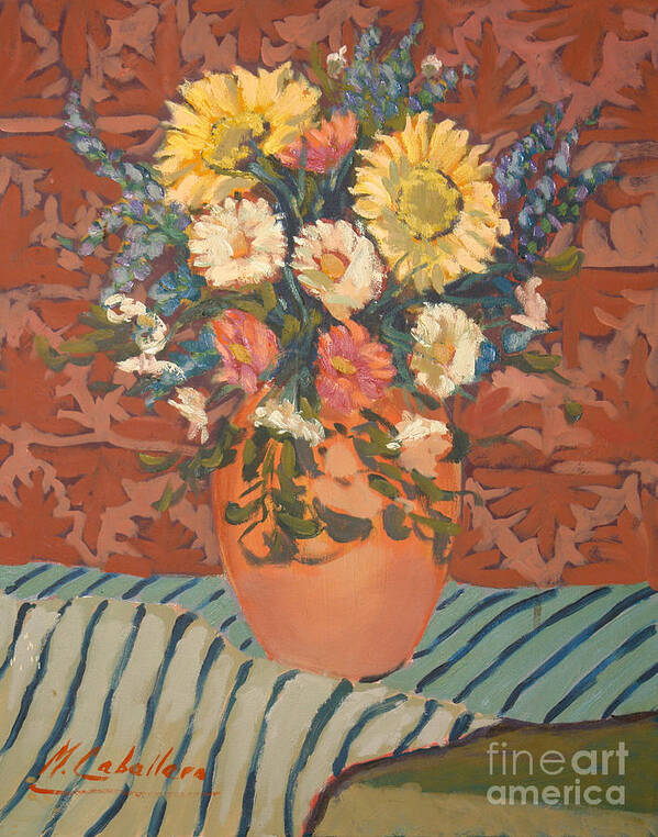 Still Life Arrangements Poster featuring the painting Terracota vase by Monica Elena