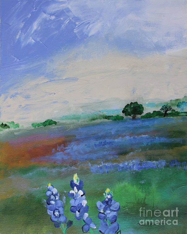 Texas Poster featuring the painting Texas Bluebonnets by Robin Pedrero