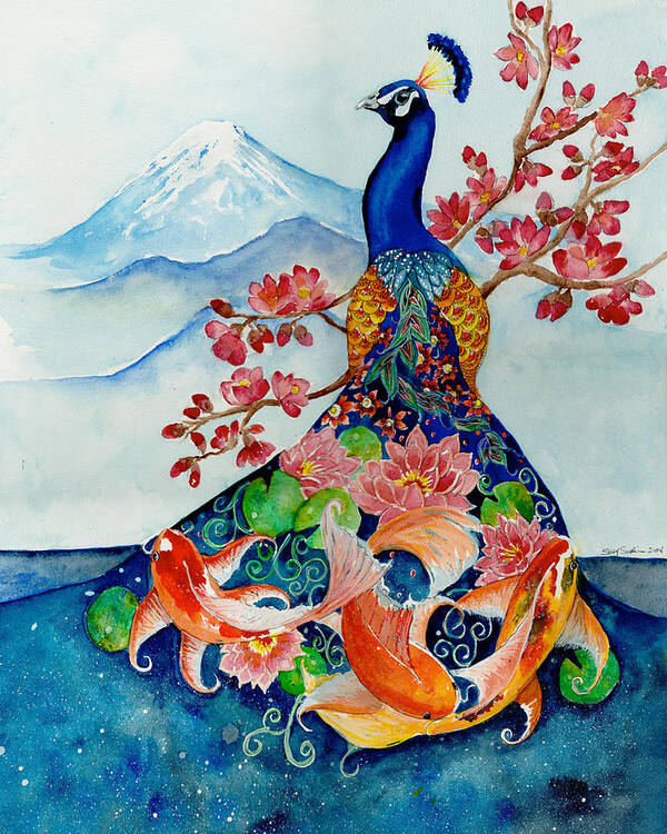 Peacock Poster featuring the painting The Emperor's Song by Susy Soulies