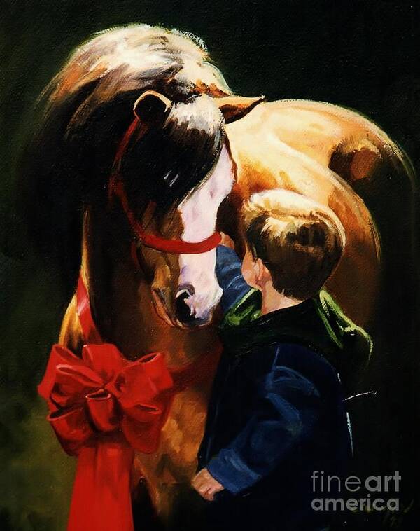 Christmas Pony Poster featuring the painting The Surprise by Janet Crawford
