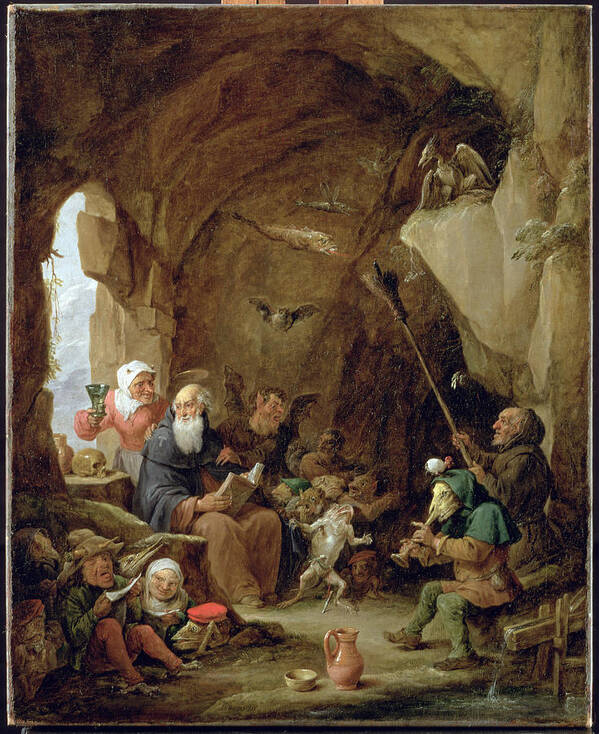 Cave Poster featuring the photograph The Temptation Of St. Anthony In A Rocky Cavern Oil On Canvas by David the Younger Teniers
