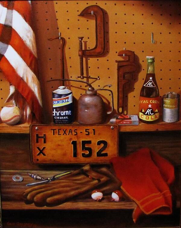 A Still Life Painting... Licenses Plate Poster featuring the painting The Workshop by Gene Gregory