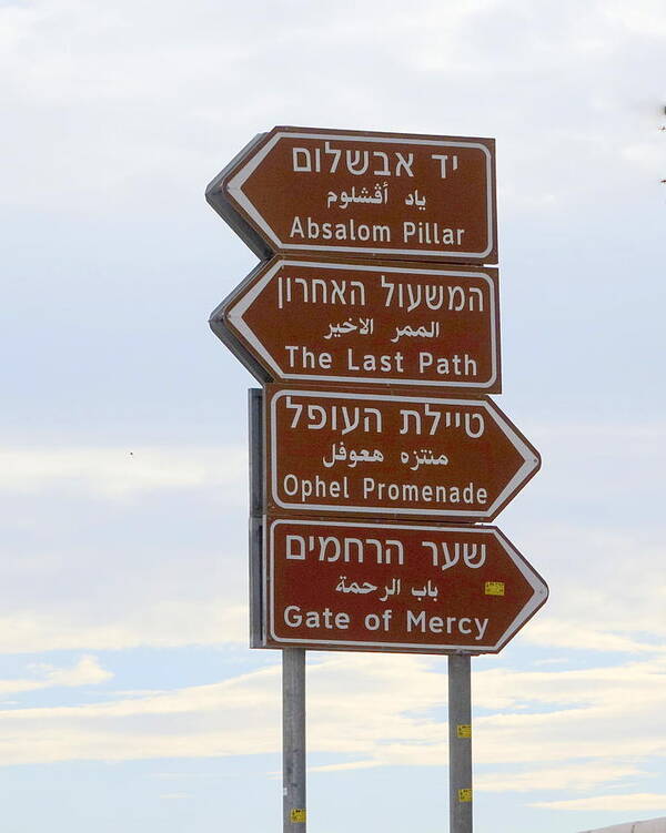 Jerusalem Landmarks Poster featuring the photograph This is the Way in Three Languages by Rita Adams
