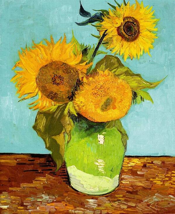 Van Gogh Poster featuring the painting Three Sunflowers In A Vase by Vincent Van Gogh