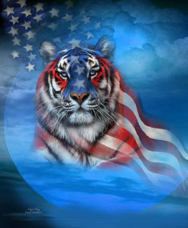 Carol Cavalaris Poster featuring the mixed media Tiger Flag by Carol Cavalaris