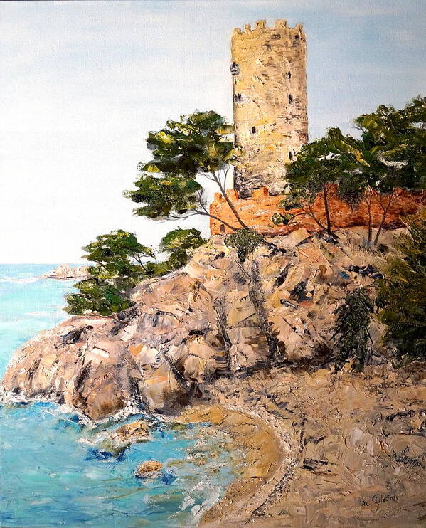 Landscape Poster featuring the painting Tower at Playa de Aro by Marilyn Zalatan
