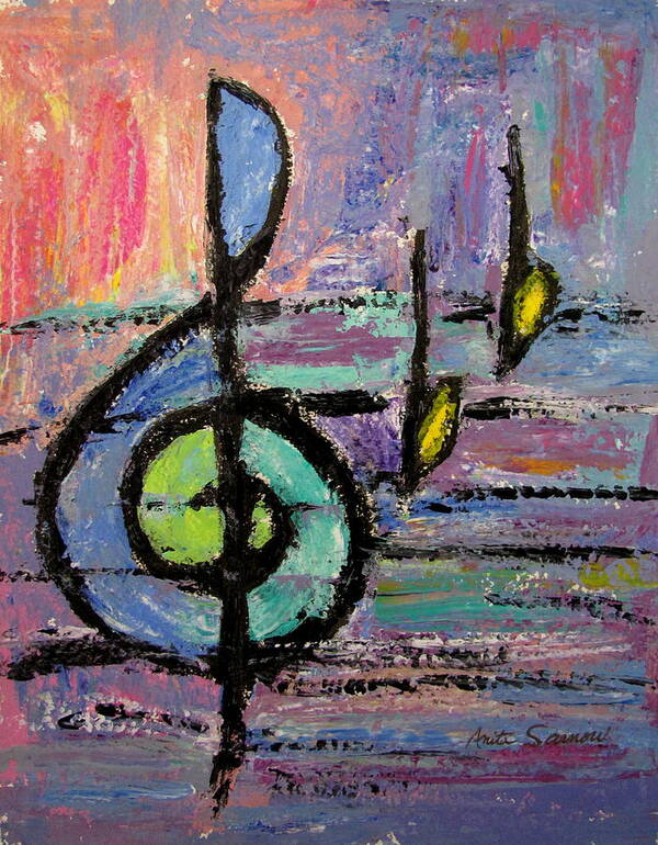 Music Poster featuring the painting Treble Clef by Anita Burgermeister