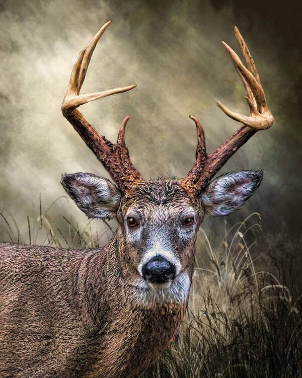 Animal Poster featuring the digital art Trophy 10 Point Buck by Mary Almond