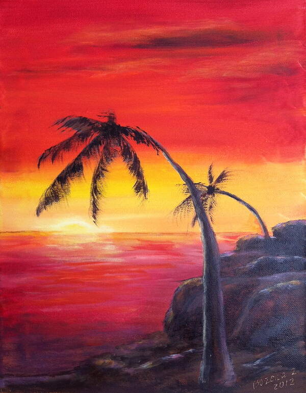 Red Poster featuring the painting Tropical Sunset by Bozena Zajaczkowska