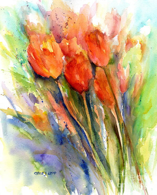 Tulips Poster featuring the painting Tulips on the Way by Christy Lemp