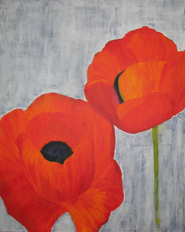Flower Poster featuring the painting Two Poppies and Old Denim by Stephanie Grant