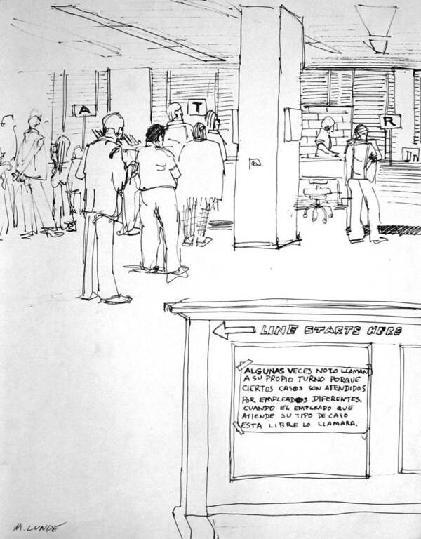 Unemployment Lines Poster featuring the drawing Unemployment Lines by Mark Lunde