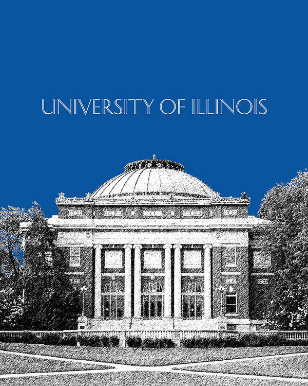 University Poster featuring the digital art University of Illinois Foellinger Auditorium - Royal Blue by DB Artist