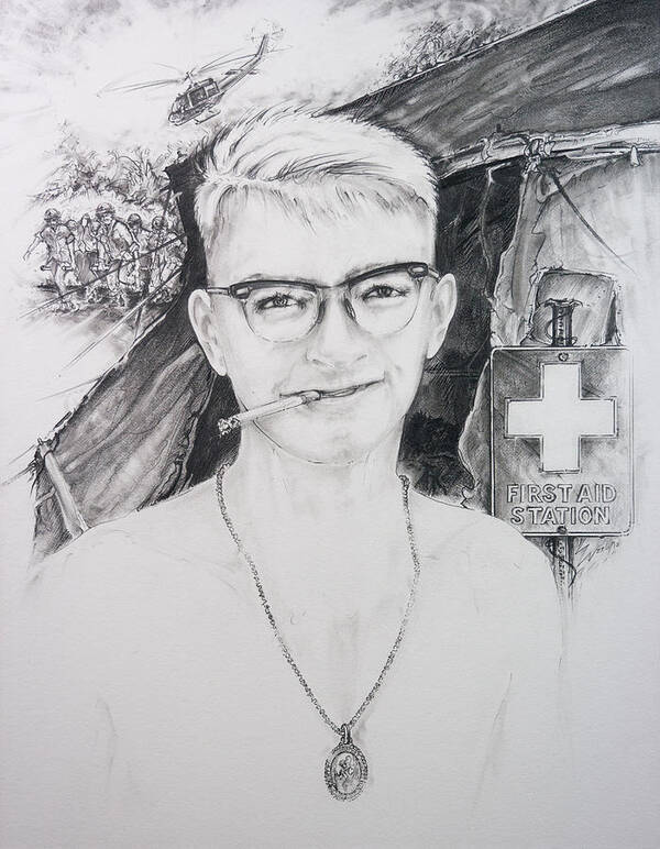 Vietnam Medic Poster featuring the drawing Vietnam Medic by Scott and Dixie Wiley
