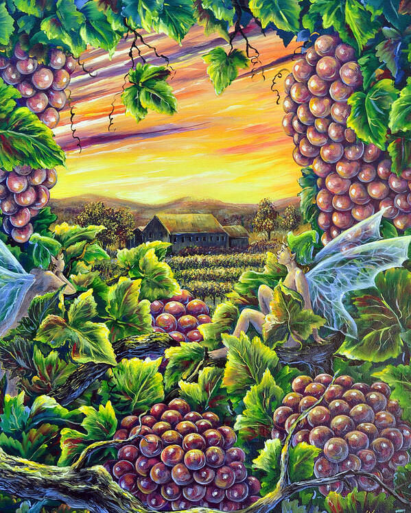 Sunset Poster featuring the painting Vineyard Guardians by Gail Butler