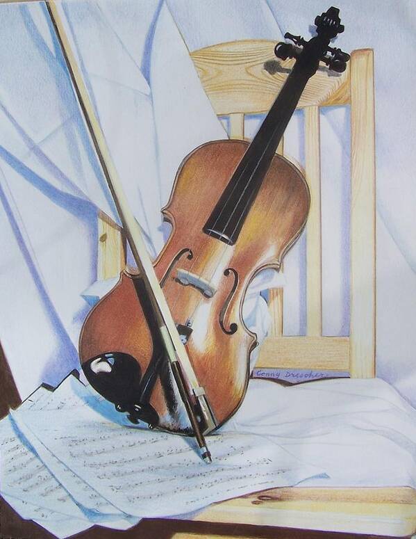 Violin Poster featuring the mixed media Virginia's violin by Constance Drescher