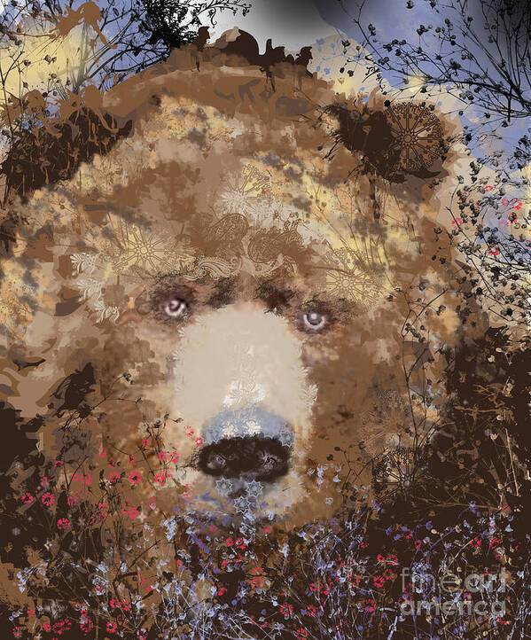 Brown Bear Poster featuring the mixed media Visionary Bear by Kim Prowse