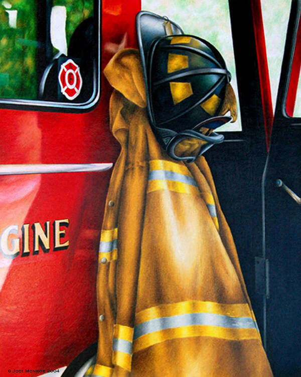 Firefighter Poster featuring the drawing Waiting for the Call by Jodi Monroe