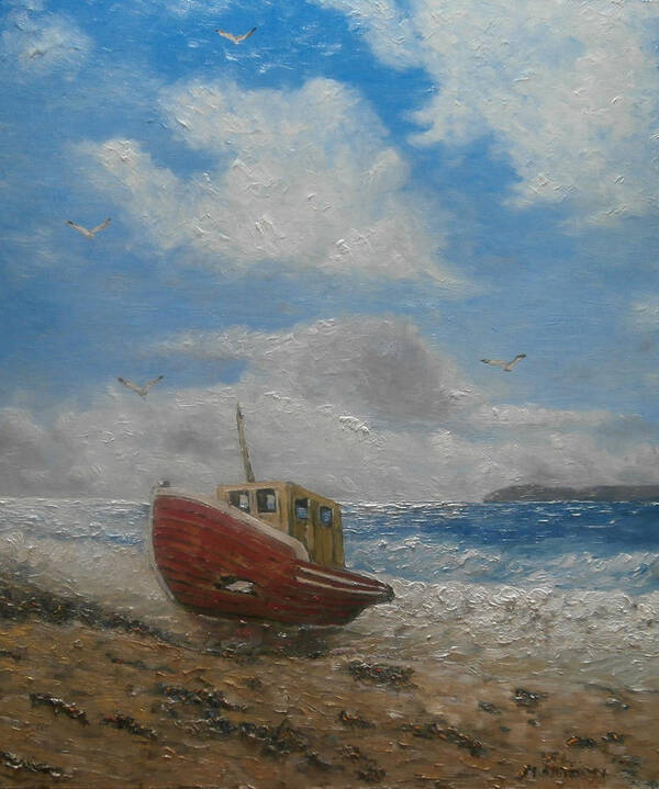 Seascape Poster featuring the painting Washed Up Wreck by Frank Morrison