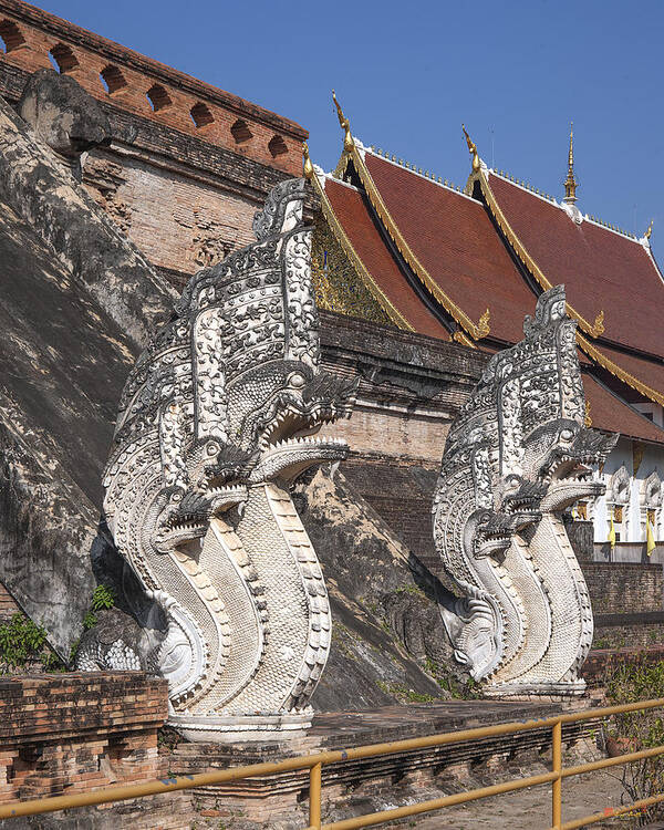 Thailand Poster featuring the photograph Wat Chedi Luang Phra Chedi Luang Five-headed Naga DTHCM0052 by Gerry Gantt