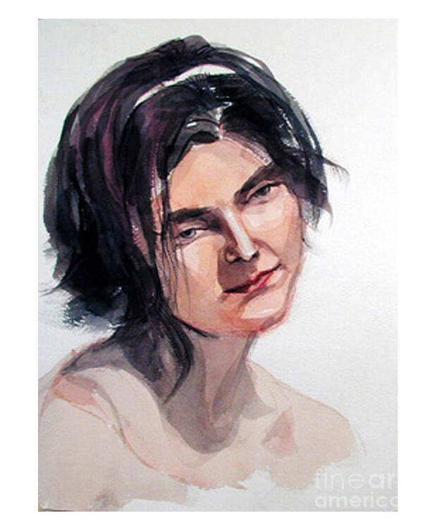  Poster featuring the painting Watercolor portrait of a young pensive woman with headband by Greta Corens