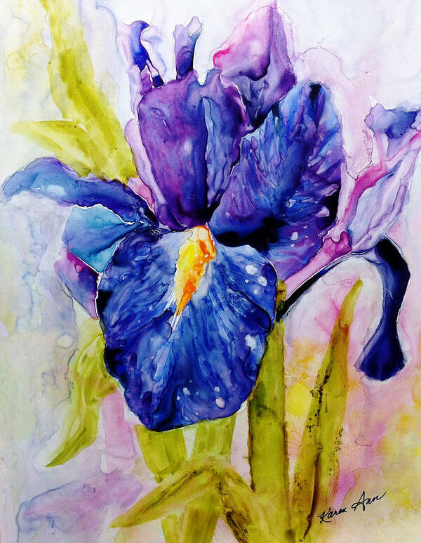 Floral Poster featuring the painting Wet Iris by Karen Ann