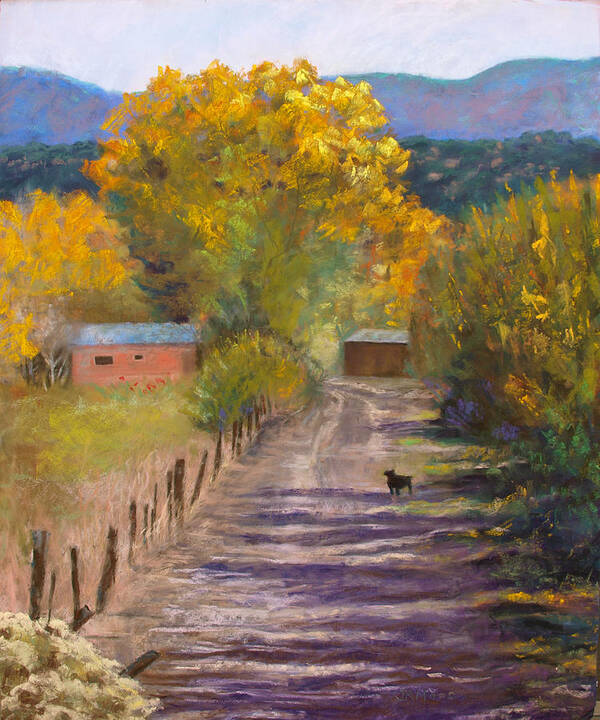 Golden Cottonwoods Poster featuring the pastel Who Goes There? by Julie Maas