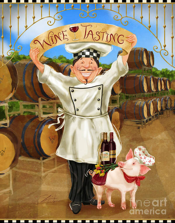 Chef Poster featuring the mixed media Wine Tasting Chef by Shari Warren