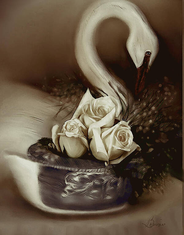 Wood Swan Poster featuring the photograph Wooden Swan and Roses by Bonnie Willis