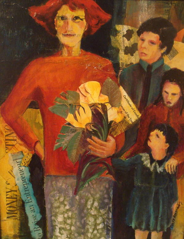 Figure Poster featuring the mixed media Working Mother by Buff Holtman