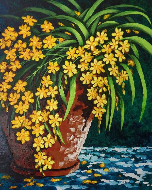 Print Poster featuring the painting Yellow Cascade by Katherine Young-Beck