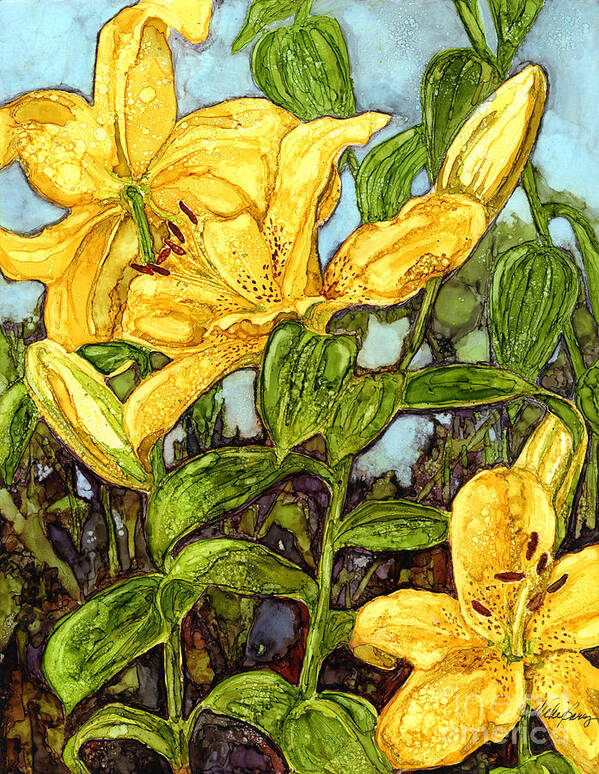 Lilies Poster featuring the painting Yellow Lilies by Vicki Baun Barry