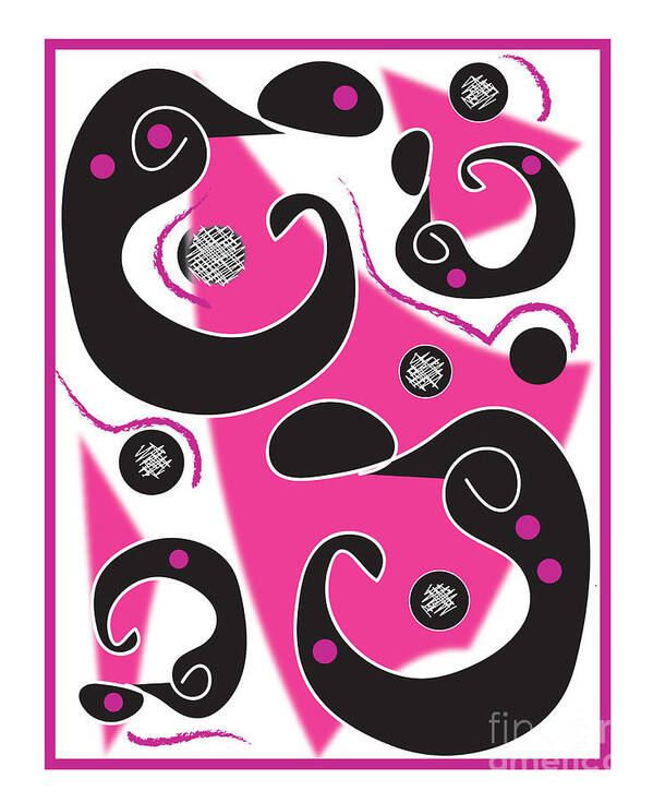 Abstract Figures Poster featuring the digital art Black Figures With Pink by Christine Perry