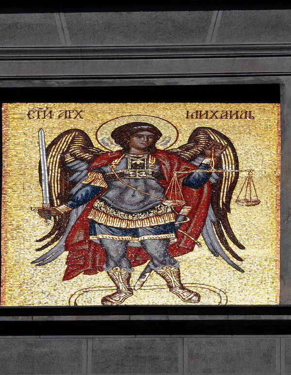 Mosaic Poster featuring the photograph Archangel Michael Mosaic by Sally Weigand