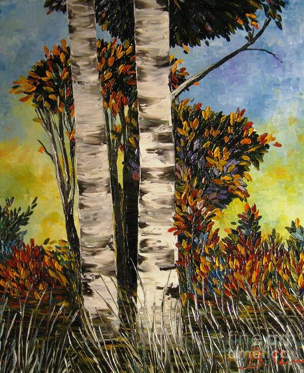 Birches Poster featuring the painting Birches for my friend by Amalia Suruceanu