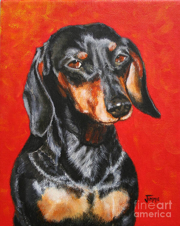 Black Poster featuring the painting Black Dachshund by Jimmie Bartlett