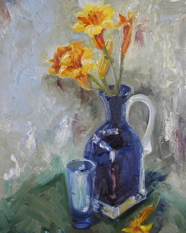 Yellow Floral Poster featuring the painting Blue Yellow Floral by Vicki Ross